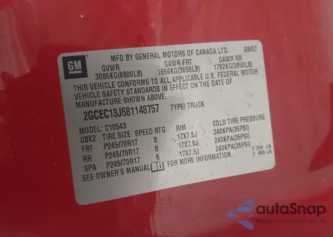 2008 Chevrolet Silverado 1500 Lt1 z USA, uszkodzony, nr VIN 2GCEC13J681148757